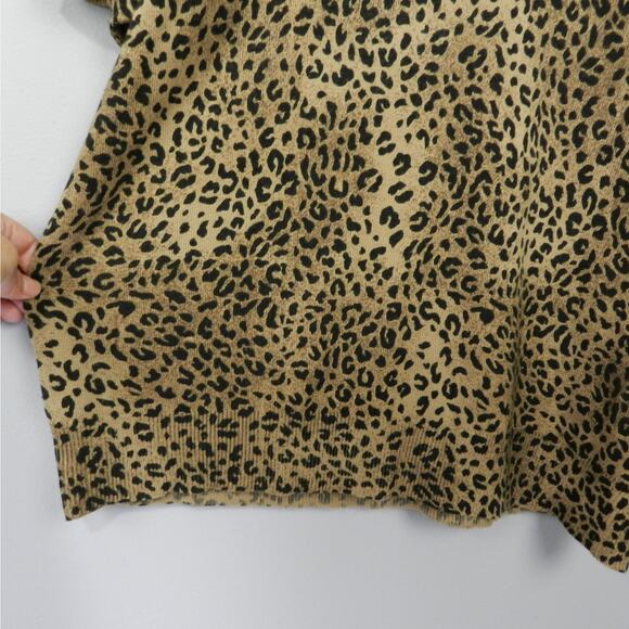Vintage 90s Joan Leslie Leopard Print Knit Sweater Size 1X Short Sleeve Pullover - Picture 3 of 7
